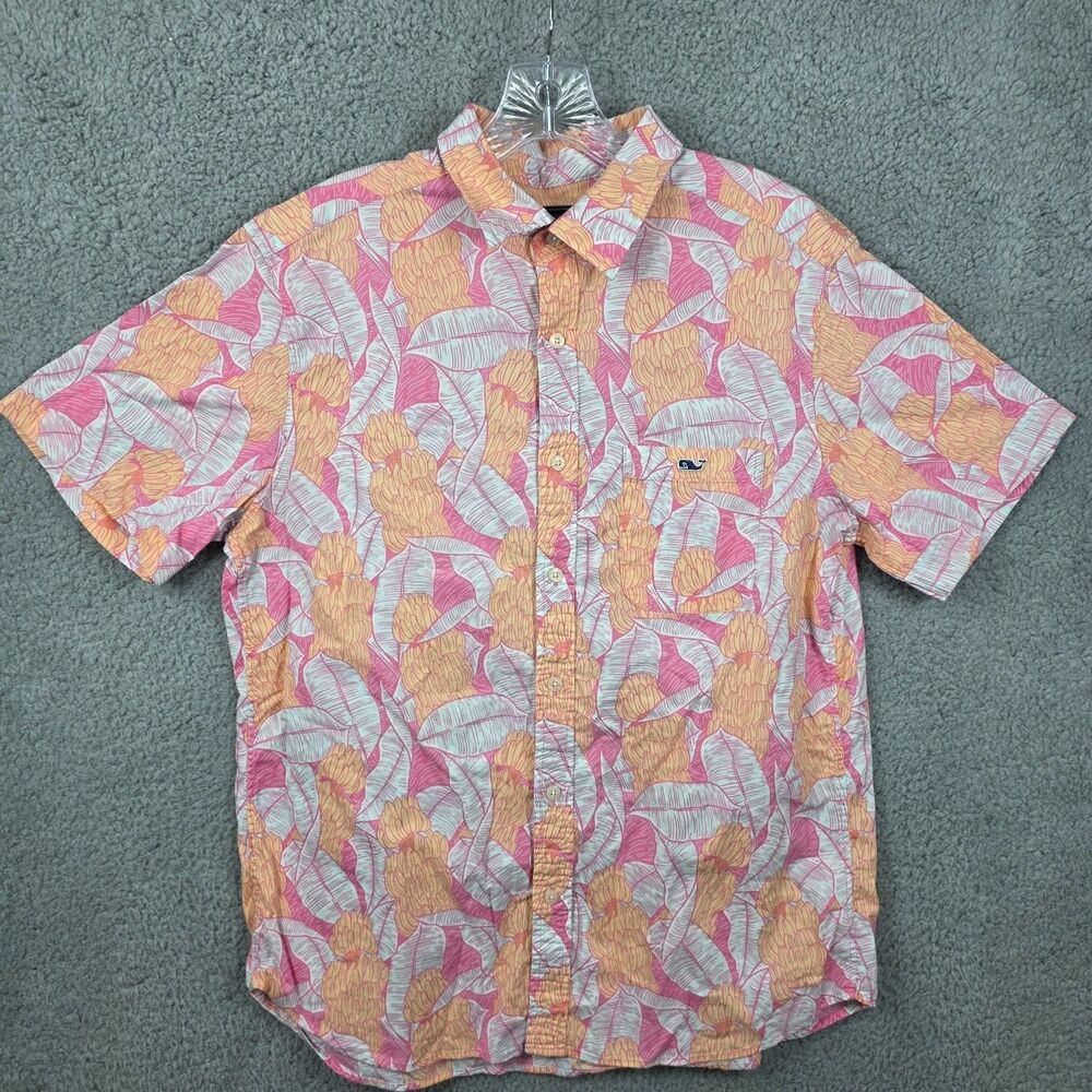 Vineyard Vines Men's Short Sleeves Pink Orange tropical shirt Size L